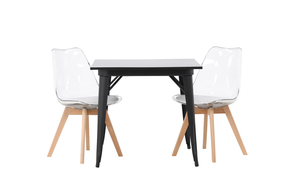 Rektangulært spisebord 80 x 80 Sort + Spisestol 2-pak Natur
