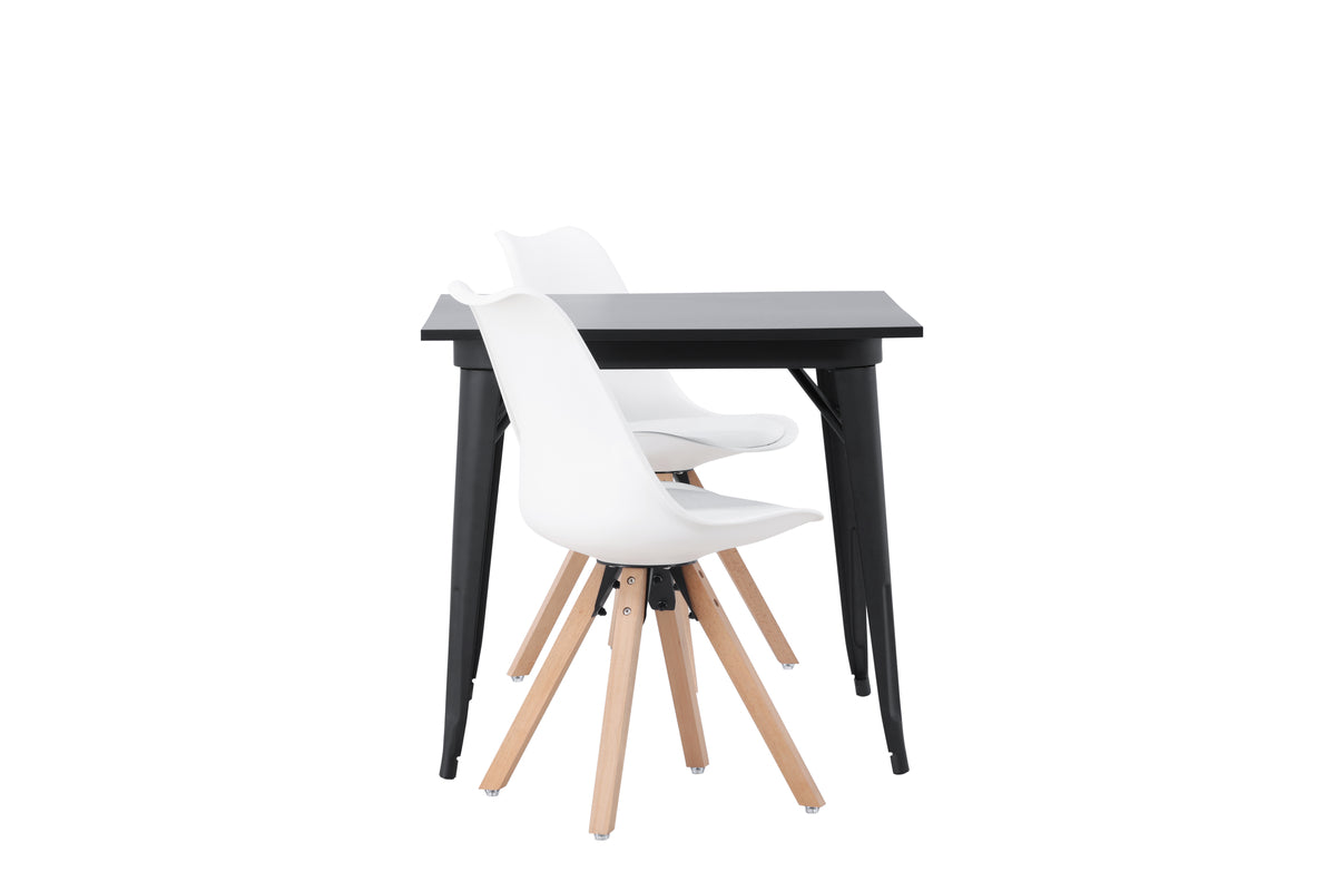 Rektangulært spisebord 80 x 80 Sort + Spisebordsstol 2-pak Hvid