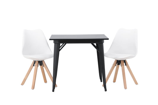 Rektangulært spisebord 80 x 80 Sort + Spisebordsstol 2-pak Hvid