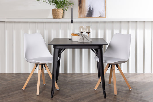 Rektangulært spisebord 80 x 80 Sort + Spisebordsstol 2-pak Hvid