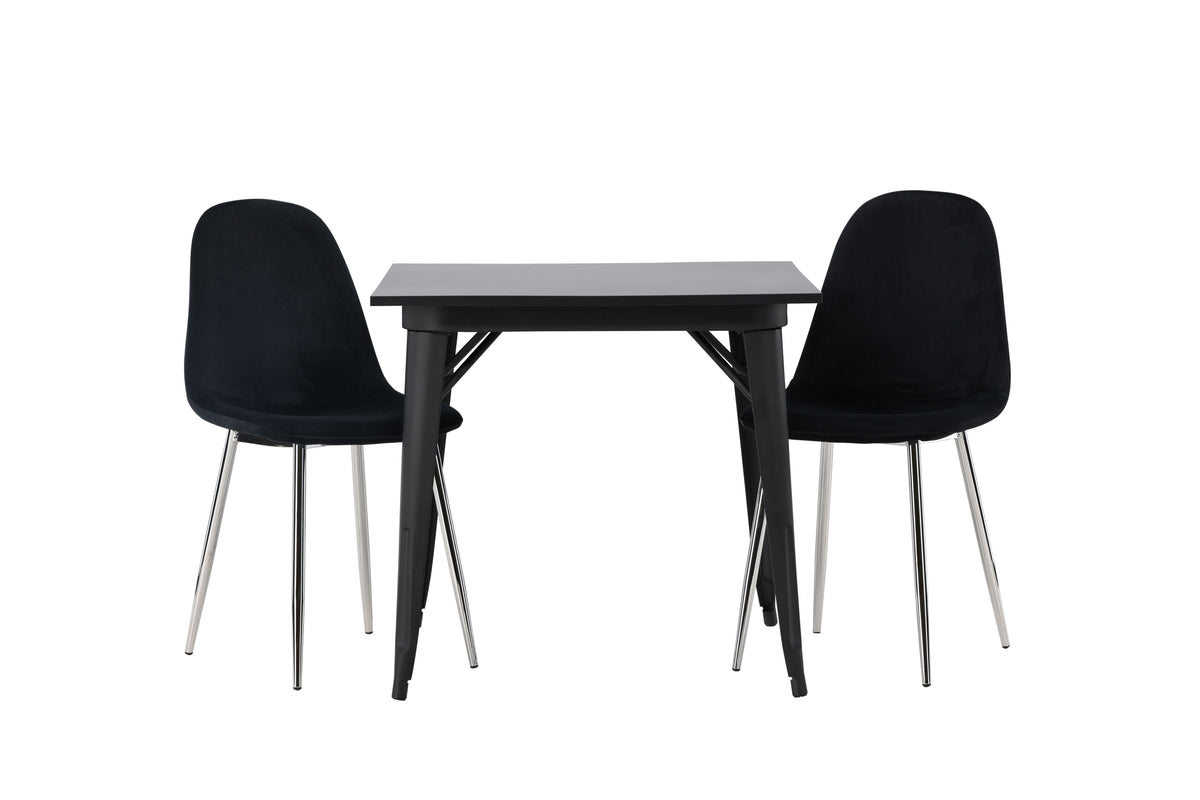 Rektangulært spisebord 80 x 80 Sort + Spisebordsstol 2-pak Sort