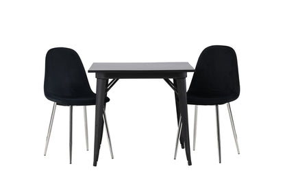 Rektangulært spisebord 80 x 80 Sort + Spisebordsstol 2-pak Sort
