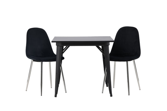 Rektangulært spisebord 80 x 80 Sort + Spisebordsstol 2-pak Sort