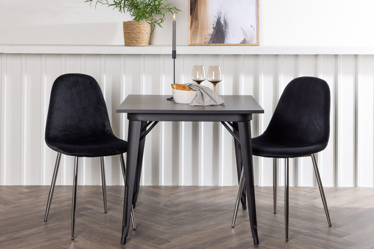 Rektangulært spisebord 80 x 80 Sort + Spisebordsstol 2-pak Sort