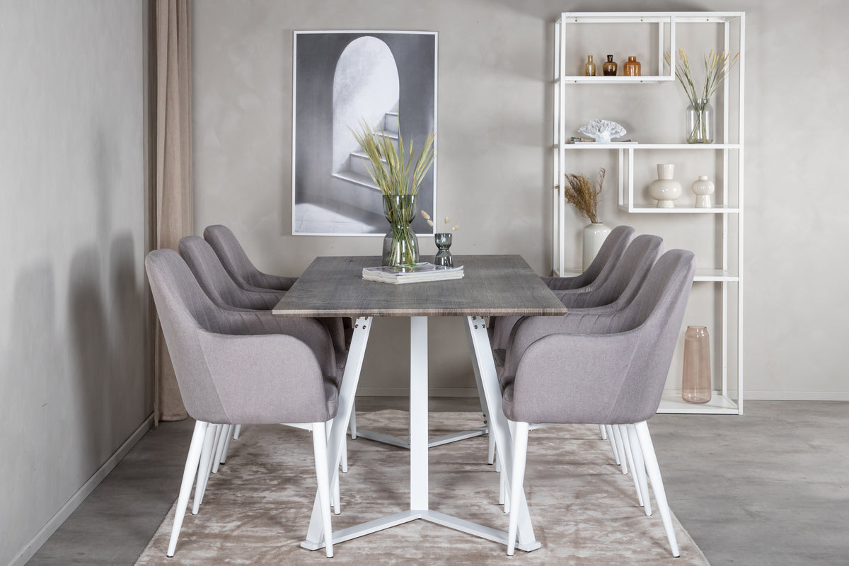 Marina & Comfort Rektangulært Spisebord 180 x 75 x 90 Grå + Spisestole 2-pak Grå