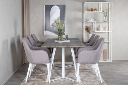 Marina & Comfort Rektangulært Spisebord 180 x 75 x 90 Grå + Spisestole 2-pak Grå