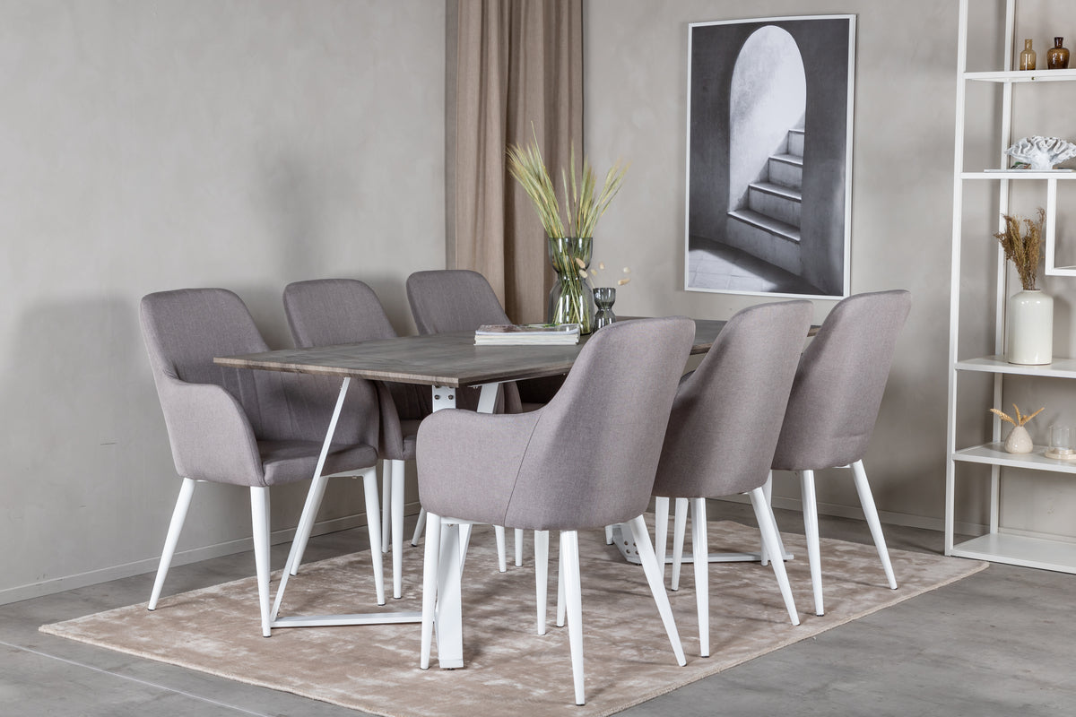 Marina & Comfort Rektangulært Spisebord 180 x 75 x 90 Grå + Spisestole 2-pak Grå