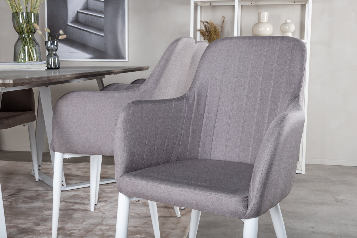 Marina & Comfort Rektangulært Spisebord 180 x 75 x 90 Grå + Spisestole 2-pak Grå