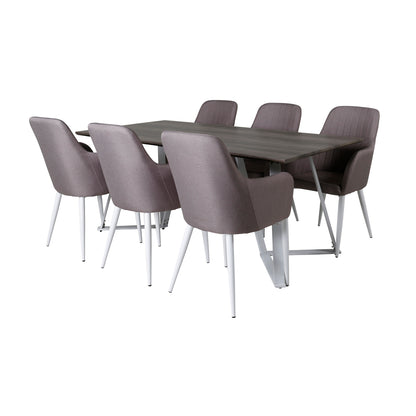 Marina & Comfort Rektangulært Spisebord 180 x 75 x 90 Grå + Spisestole 2-pak Grå