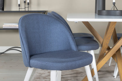 Velvet & Piazza Spisestole 2-pak Blå + Rektangulært Spisebord 180 x 90 Hvid
