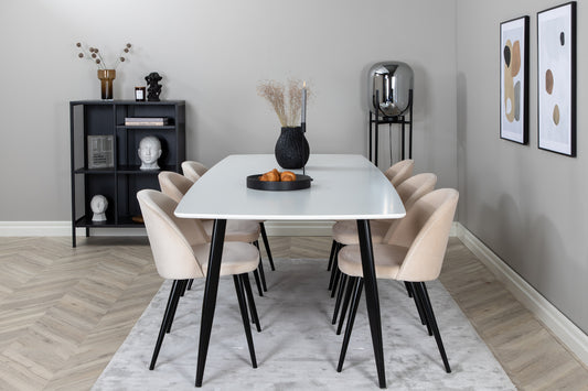 Spisebordsstol 2-pak Beige + Rektangulært spisebord 240 x 100 Hvid