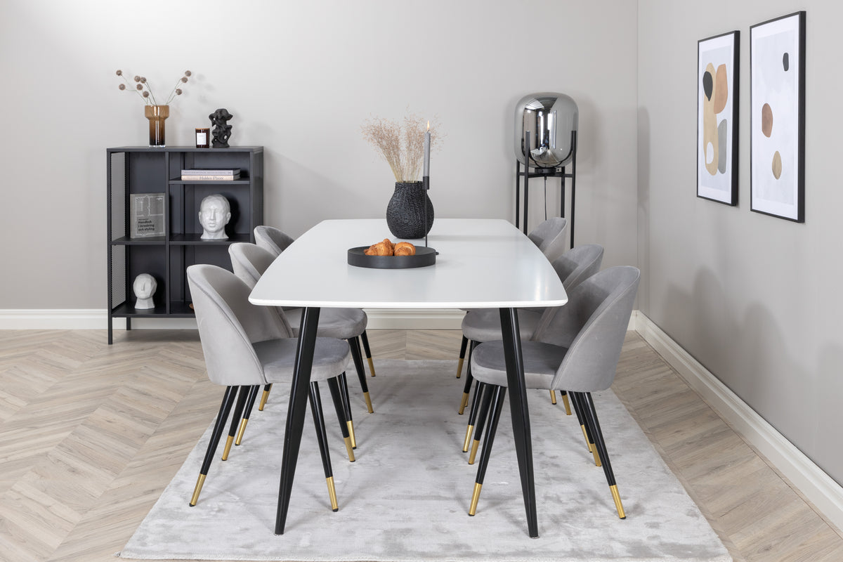 Spisebordsstol 2-pak Grå + Rektangulært Spisebord 240 x 100 Hvid