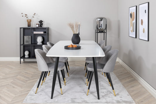Spisebordsstol 2-pak Grå + Rektangulært Spisebord 240 x 100 Hvid
