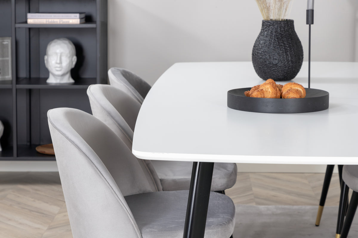 Spisebordsstol 2-pak Grå + Rektangulært Spisebord 240 x 100 Hvid
