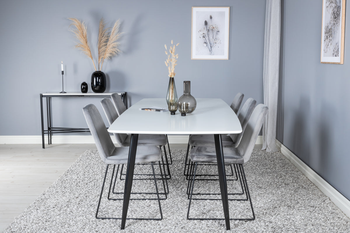 Spisebordsstol 2-pak Grå + Rektangulært Spisebord 240 x 100 Hvid