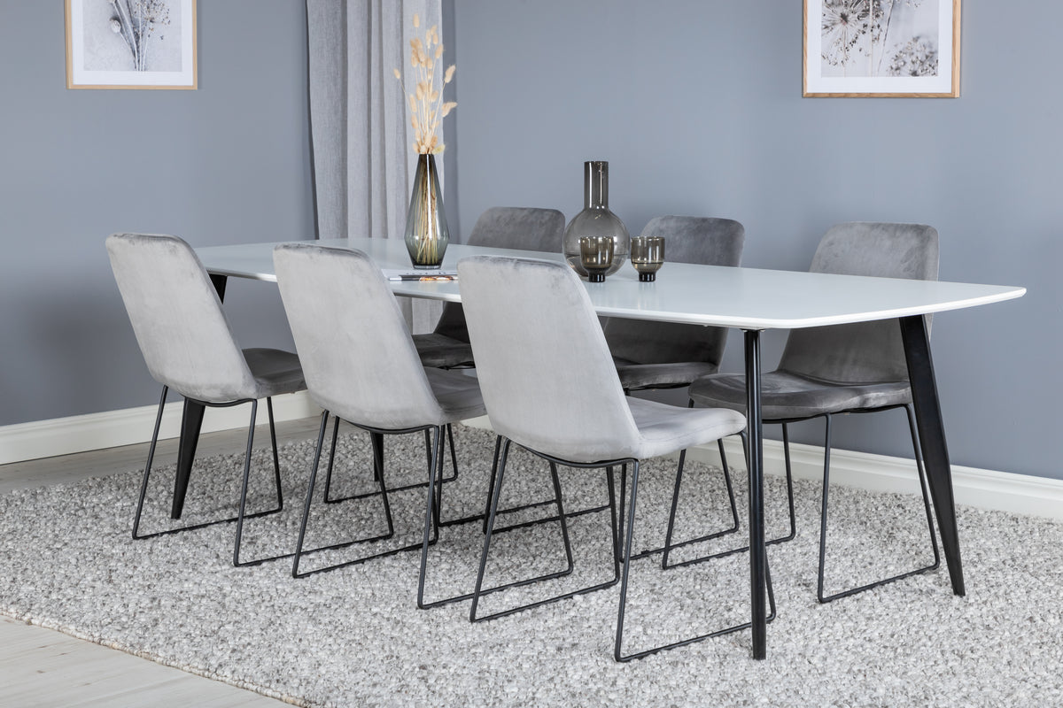 Spisebordsstol 2-pak Grå + Rektangulært Spisebord 240 x 100 Hvid