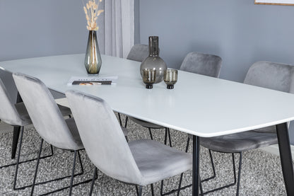 Spisebordsstol 2-pak Grå + Rektangulært Spisebord 240 x 100 Hvid