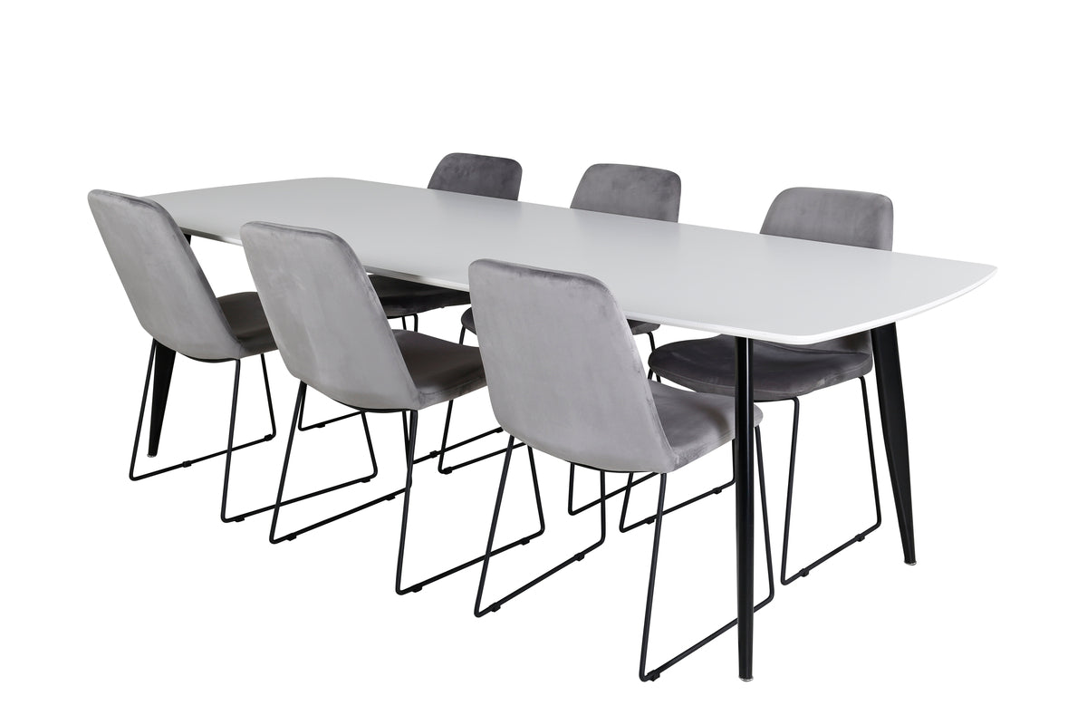 Spisebordsstol 2-pak Grå + Rektangulært Spisebord 240 x 100 Hvid