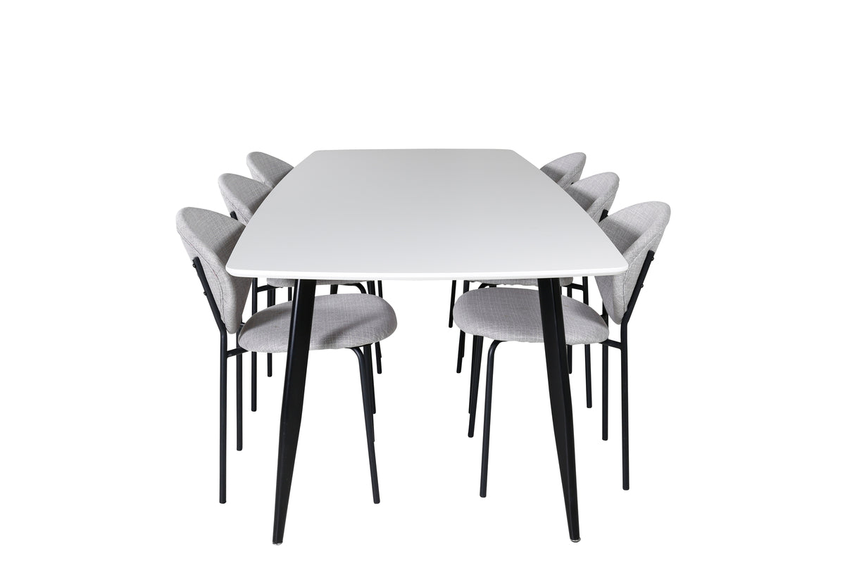 Vault & Polar Spisebordsstole 2-pak Grå + Rektangulært Spisebord 100 x 240 Hvid
