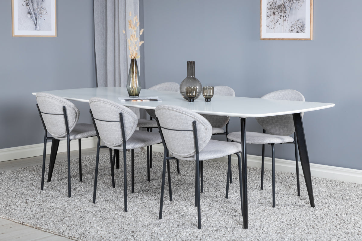 Vault & Polar Spisebordsstole 2-pak Grå + Rektangulært Spisebord 100 x 240 Hvid