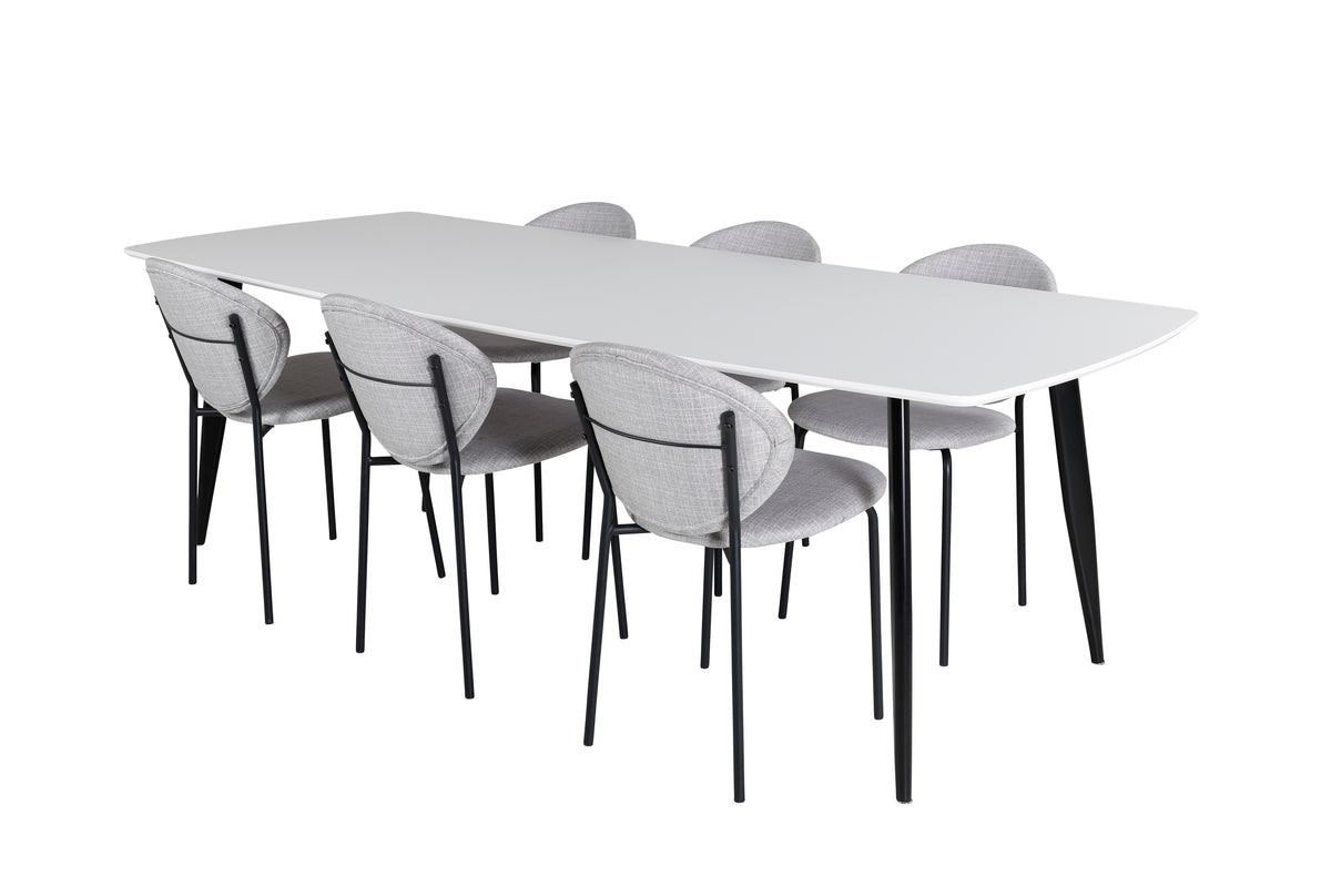 Vault & Polar Spisebordsstole 2-pak Grå + Rektangulært Spisebord 100 x 240 Hvid