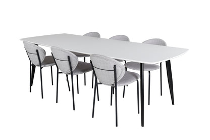 Vault & Polar Spisebordsstole 2-pak Grå + Rektangulært Spisebord 100 x 240 Hvid