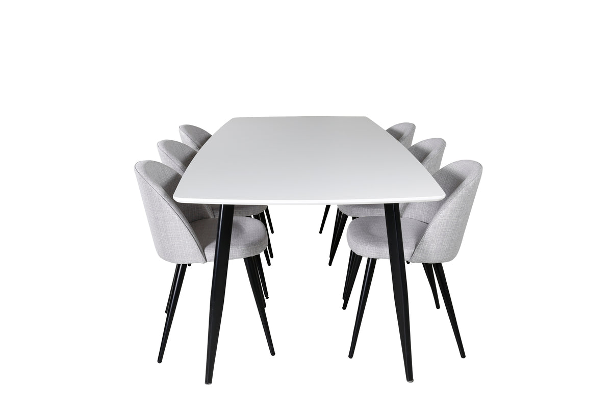 Spisebordsstol 2-pak Grå + Rektangulært Spisebord 240 x 100 Hvid