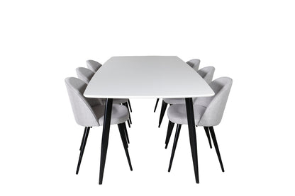 Spisebordsstol 2-pak Grå + Rektangulært Spisebord 240 x 100 Hvid