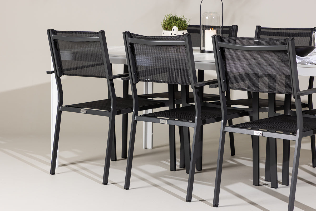 Spisebordsstol 2-pak Sort + Rektangulært Spisebord 205 x 90 Hvid