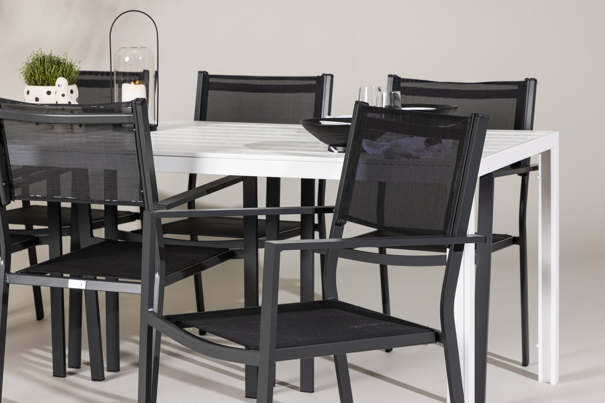 Spisebordsstol 2-pak Sort + Rektangulært Spisebord 205 x 90 Hvid