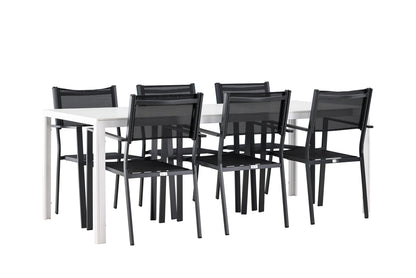 Spisebordsstol 2-pak Sort + Rektangulært Spisebord 205 x 90 Hvid