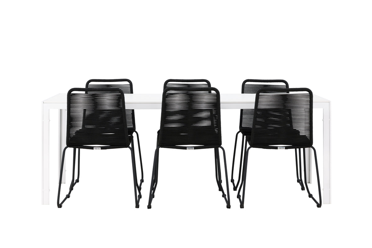 Spisebordsstol 2-pak Sort + Rektangulært Spisebord 205 x 90 Hvid