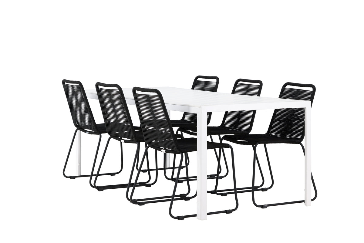 Spisebordsstol 2-pak Sort + Rektangulært Spisebord 205 x 90 Hvid