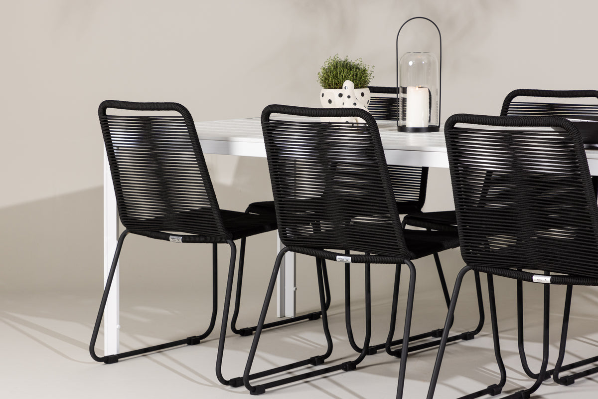 Spisebordsstol 2-pak Sort + Rektangulært Spisebord 205 x 90 Hvid