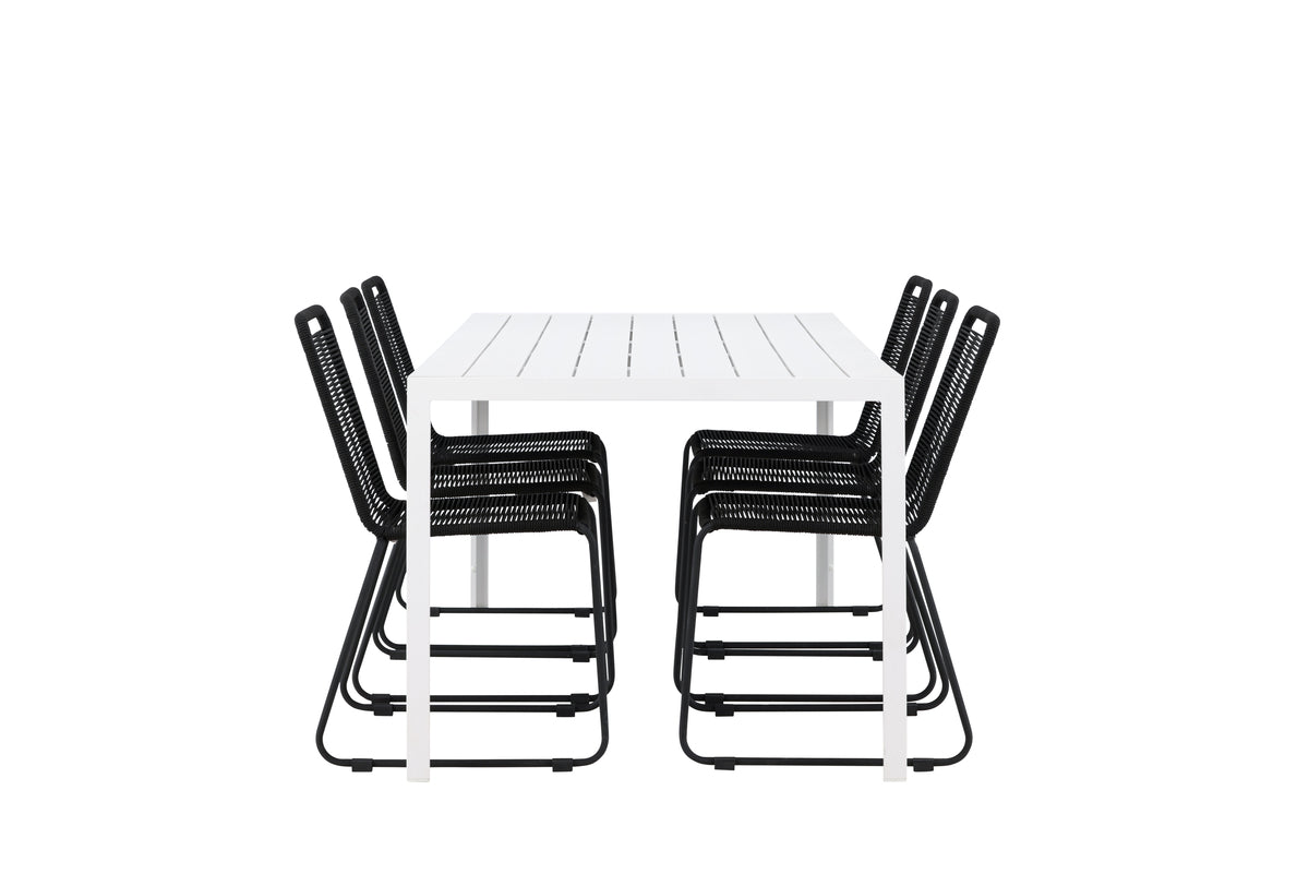 Spisebordsstol 2-pak Sort + Rektangulært Spisebord 205 x 90 Hvid