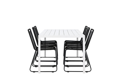 Spisebordsstol 2-pak Sort + Rektangulært Spisebord 205 x 90 Hvid