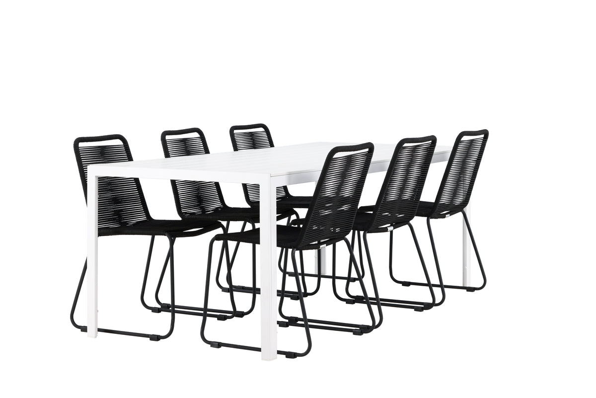 Spisebordsstol 2-pak Sort + Rektangulært Spisebord 205 x 90 Hvid