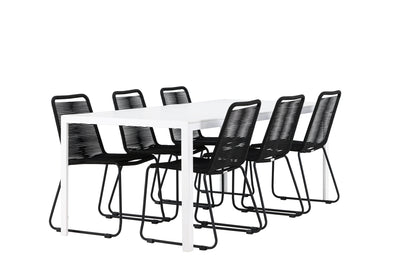 Spisebordsstol 2-pak Sort + Rektangulært Spisebord 205 x 90 Hvid