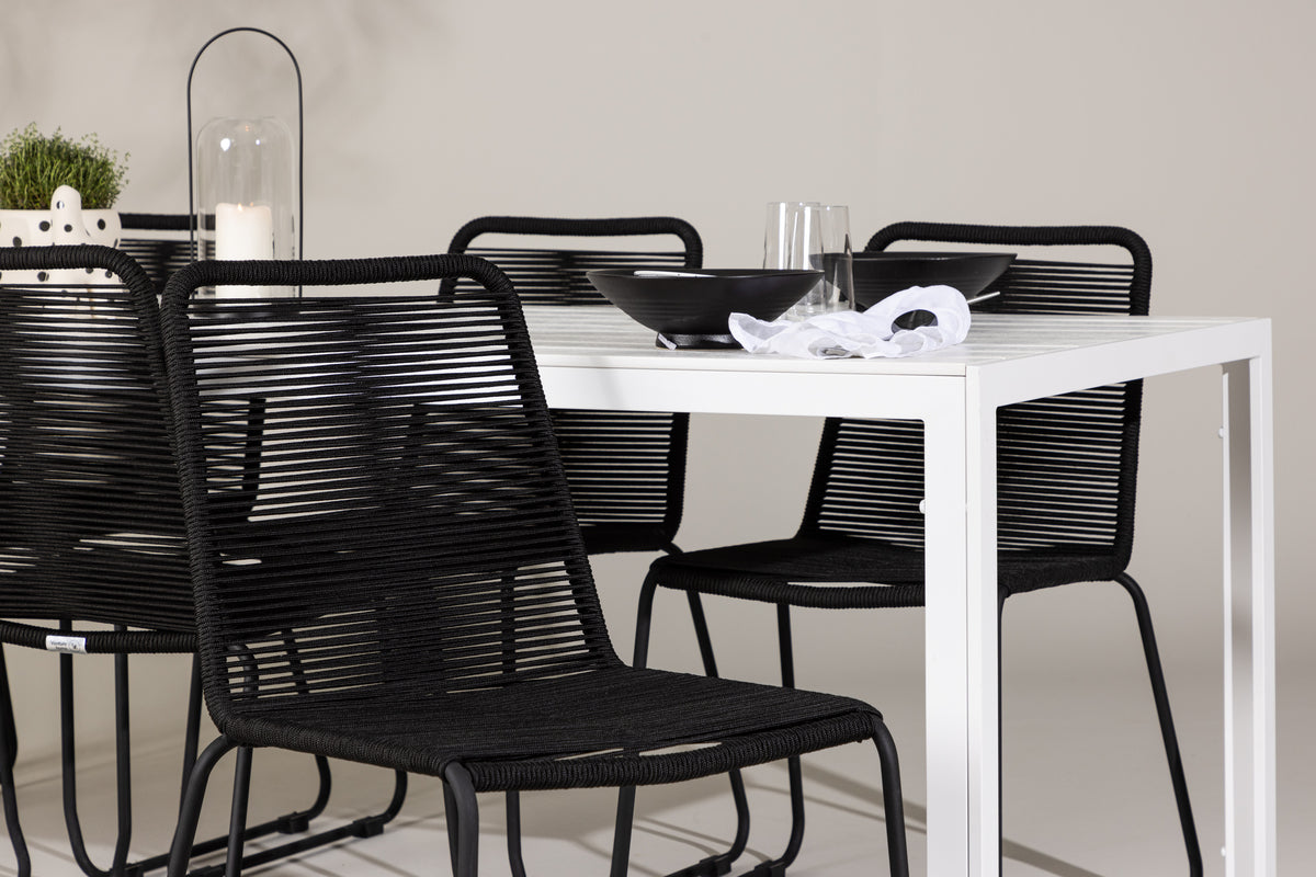 Spisebordsstol 2-pak Sort + Rektangulært Spisebord 205 x 90 Hvid