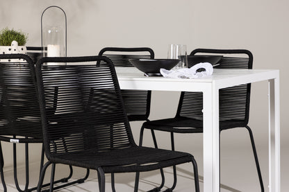 Spisebordsstol 2-pak Sort + Rektangulært Spisebord 205 x 90 Hvid