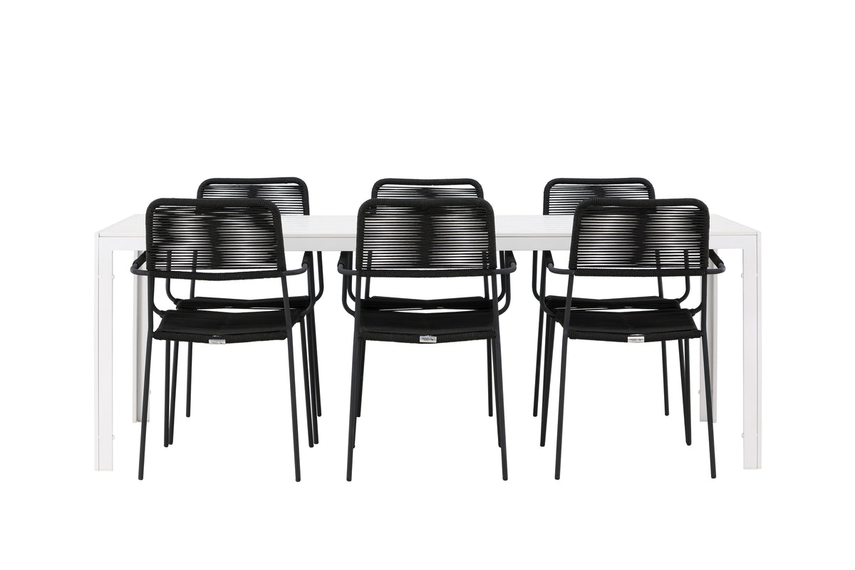 Spisebordsstol 2-pak Sort + Rektangulært Spisebord 205 x 90 Hvid