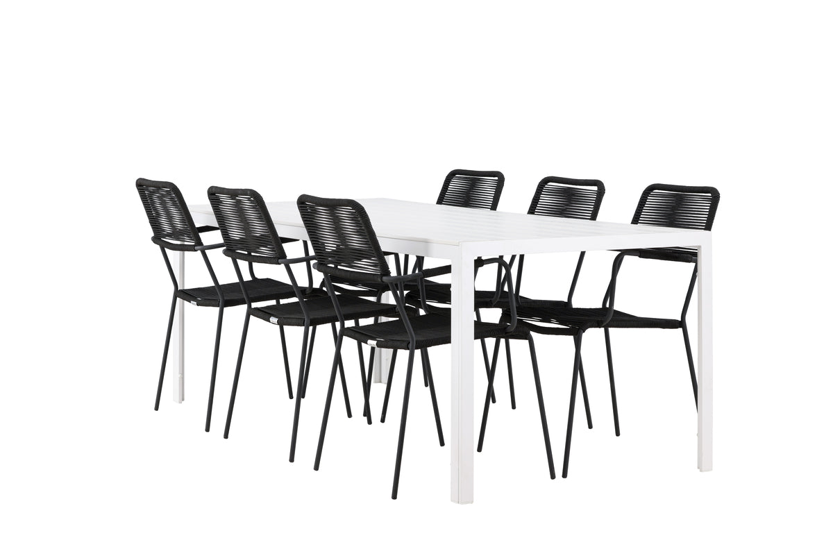 Spisebordsstol 2-pak Sort + Rektangulært Spisebord 205 x 90 Hvid