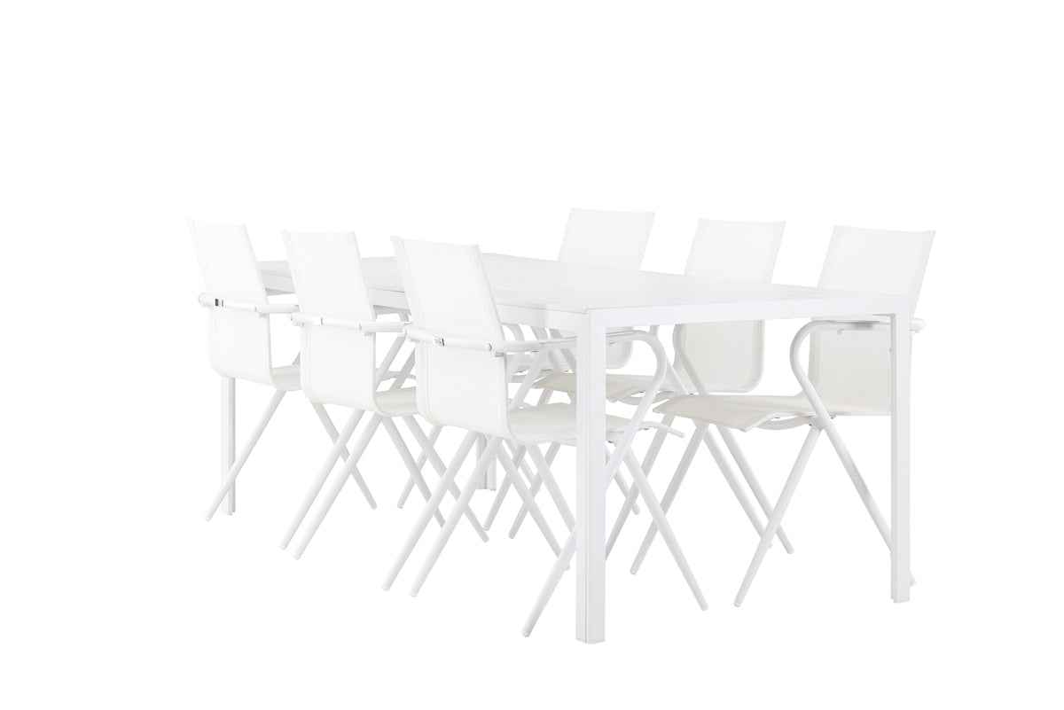 Spisebordsstol 6-pak Hvid + Rektangulært spisebord 205 x 90 Hvid