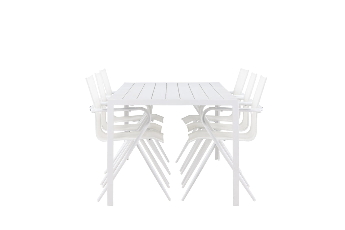 Spisebordsstol 6-pak Hvid + Rektangulært spisebord 205 x 90 Hvid