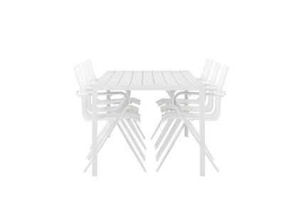 Spisebordsstol 6-pak Hvid + Rektangulært spisebord 205 x 90 Hvid