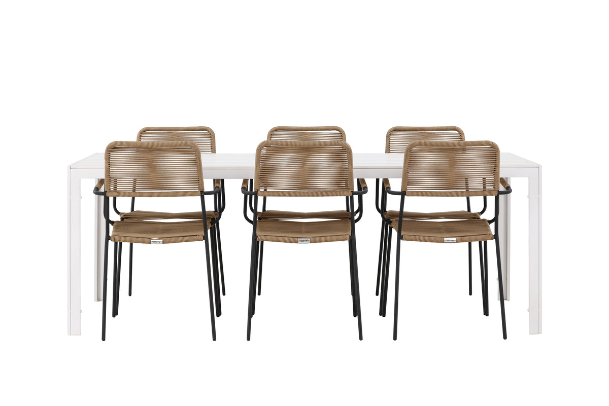 Spisebordsstol 2-pak Brun + Rektangulært Spisebord 205 x 90 Hvid