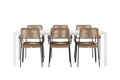 Spisebordsstol 2-pak Brun + Rektangulært Spisebord 205 x 90 Hvid