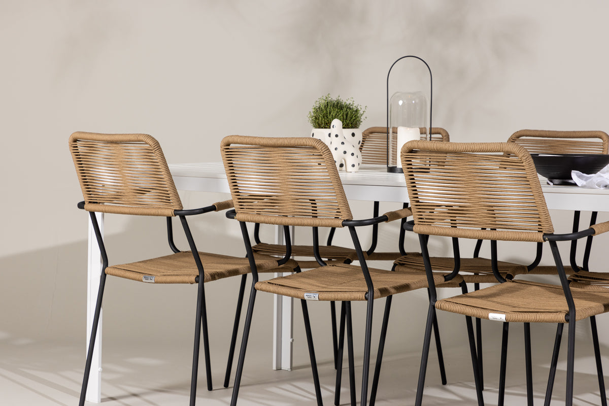 Spisebordsstol 2-pak Brun + Rektangulært Spisebord 205 x 90 Hvid