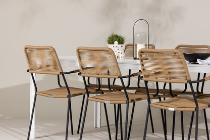 Spisebordsstol 2-pak Brun + Rektangulært Spisebord 205 x 90 Hvid