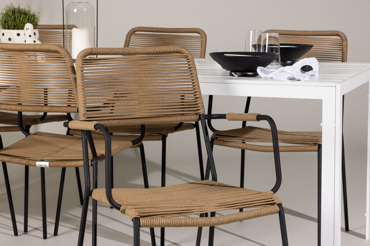 Spisebordsstol 2-pak Brun + Rektangulært Spisebord 205 x 90 Hvid